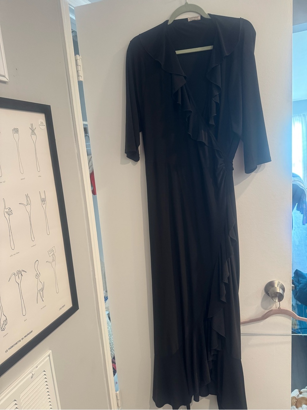 Kiyonna Black Ruffle Wrap Maxi Dress Made in USA Plus Size